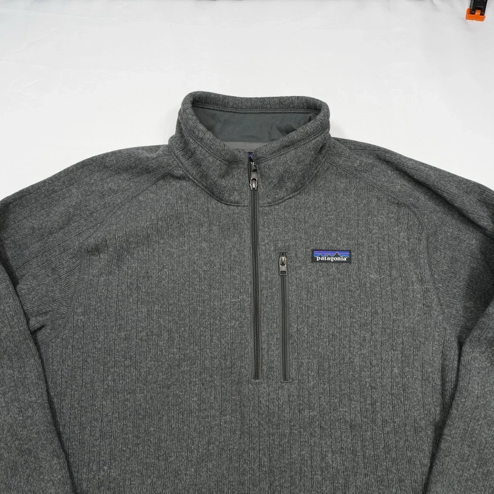 Patagonia Better Sweater rib knit 1/4 zip Gray Fleece Mens Sz Large Embroidered‎
